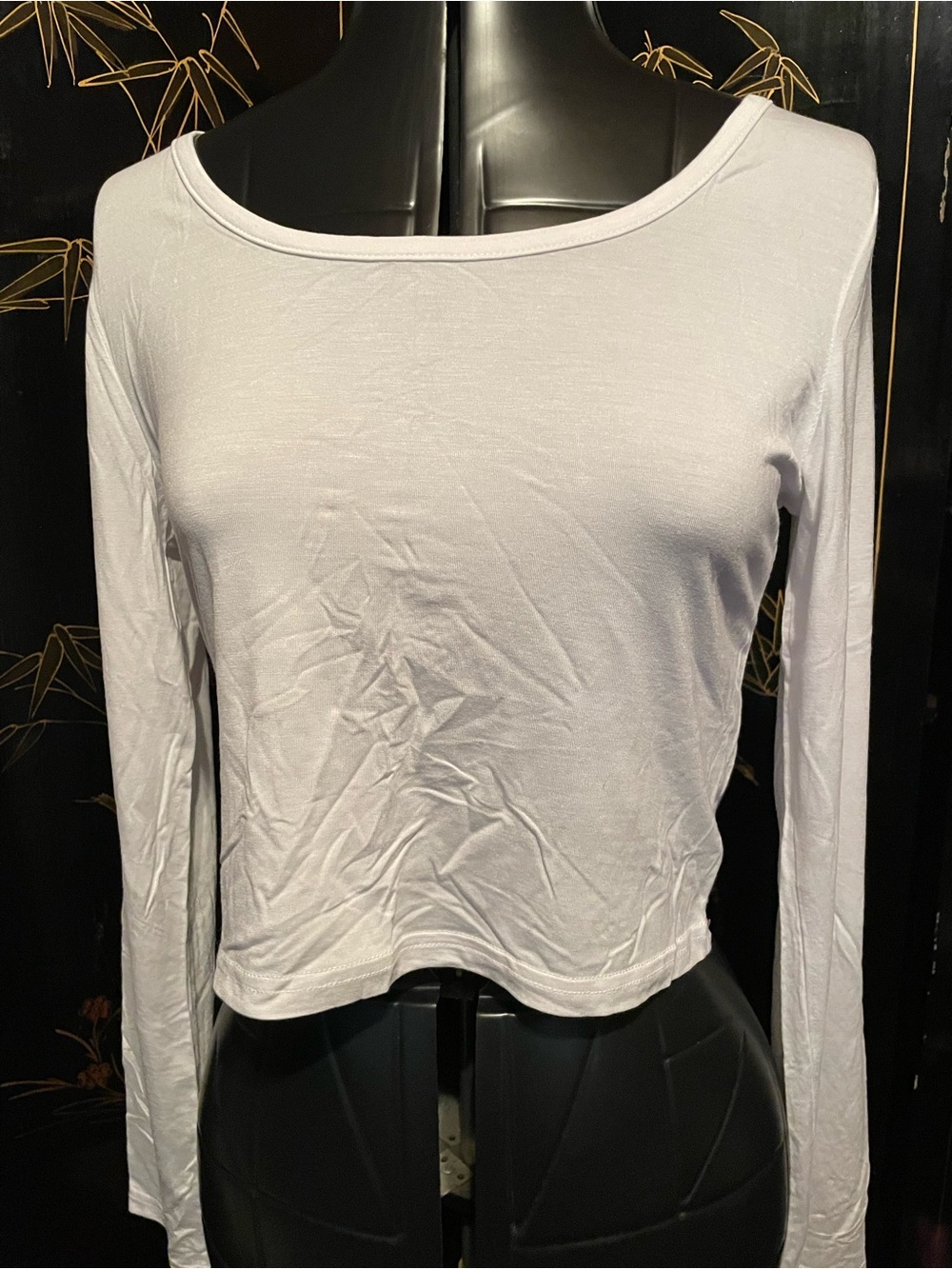 New Women's White Long-Sleeve Crop Top — Classic Scoop Neck